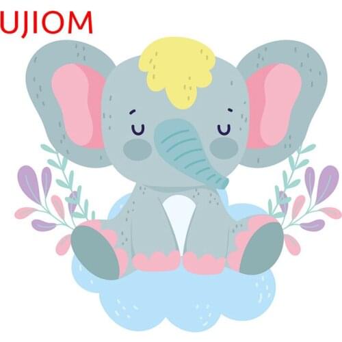 UJIOM Cute Elephant Sitting on Cloud Foliage Decoracion Para Sala Bedroom Accessories Wall Stickers Moisture Proof Mural Art