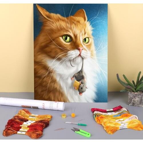 Cat Animal Printed Water-Soluble Canvas 11CT Cross-Stitch Embroidery Patterns DMC Threads Knitting Sewing Handicraft Sales