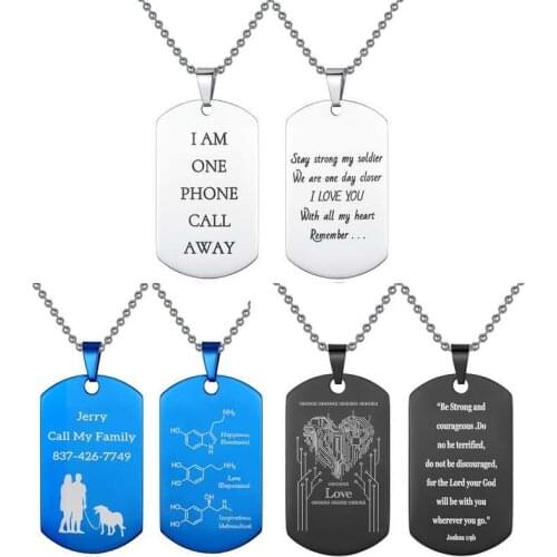 Personalized Memorial Pendant Customized DIY Dog Tag Necklace for Men Him Military Tags Necklaces Fathers Day Gifts
