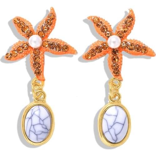 Dvacaman Starfish Drop Earrings for Women Colorful Metal Paint Stone Crystal Cute Dangle Earrings Girls Beach Party Gift Jewelry