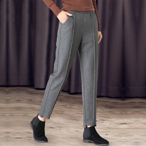 Women Pants Harem Pants Womens Woolen Pants Loose High Waist Ankle-Tied Trousers Pantalones De Mujer