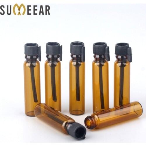 100Pcs/lot 1ml Mini Empty Essential Oils Case Portable Amber Glass Bottle Refillable Perfume Bottle Test Tube Sample for Gift