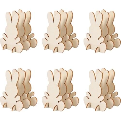 20pcs Easter Decorations Wooden Bunny Adornments Easter Wood Crafts Toys (Wood Color)