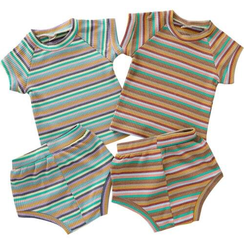2020 0-3Y Toddler Newborn Baby Girl Clothing Striped Outfits Casual Short Sleeve Round Neck Pullover + Shorts Summer Soft 2pcs