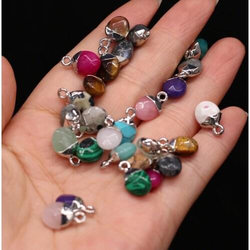 5 PCS Natural Semi-precious Stone Pendants Oblateness Amethyst Blue Turquoise Quartz for DIY Jewelry Making High Quality Gift