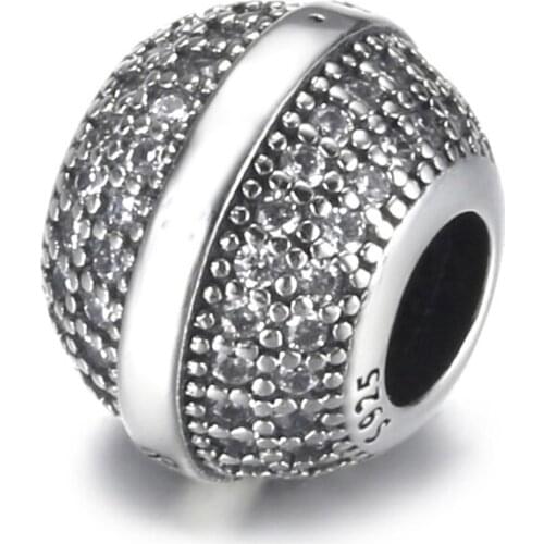 Authentic S925 Bead DIY Jewelry Pave logo Charm fit Lady Bracelet Bangle