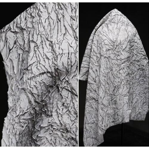 White lacquer black line cracked three-dimensional pleated cloth concave-convex texture creative clothing fabric