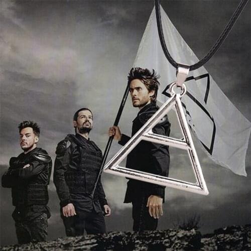 Thirty 30 seconds to mars necklace triangle triad pendant band logo vintage jewelry leather rope for men and women wholesale