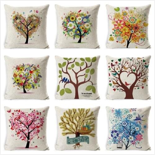 Painting Tree Bird Cushion Cover Modern Home Decorative Throw Pillow Case Cotton Cushion Case For Sofa Home Decor Funda Cojines