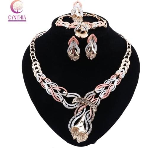 CYNTHIA Nigerian Women Wedding Jewelry Set Brand Fashion African Bridal Jewelry Set Dubai Gold Colorful Necklace Earrings Set