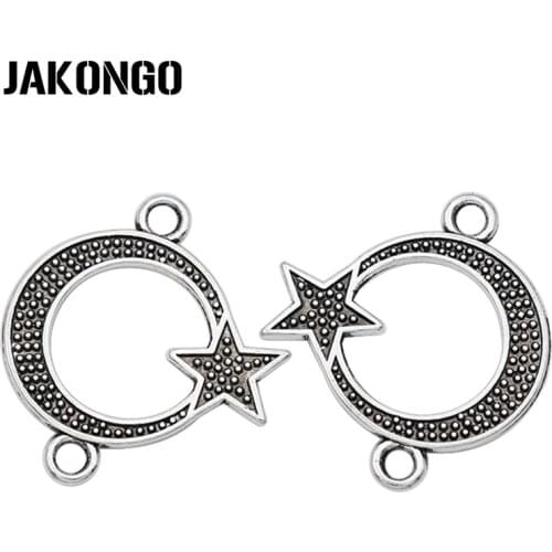JAKONGO Antique Silver Plated Moon Star Connectors for Making Bracelet Handmade DIY Jewelry Accessories 22mm*19mm 20pcs/lot