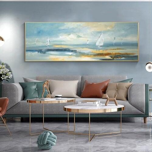 Natural Abstract Boat Landscape Oil Painting on Canvas Cuadros Posters and Prints Scandinavian Wall Art Picture for Home Decor