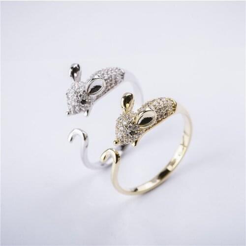 Rings For Women Females Jewelry Accessory Bridal Wedding Engagement Promise Gift Resizable Brand Designer 3d Mouse Rhinestones