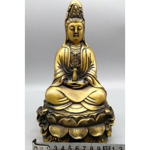 8.27"Collection Buddhism brass Handmade Kwan-yin Bodhisattva Buddhism Statue