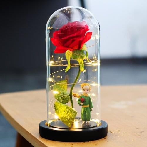 Beauty And The Beast Rose And Prince In Glass Dome Wedding Decoration LED Night Light Christmas Birthday Valentines Day Gift