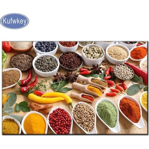 Kitchen decor 5d diy Diamond Painting Still Life Grains Spices Spoon Peppers Cross Stitch Full Square diamond embroidery mosaic