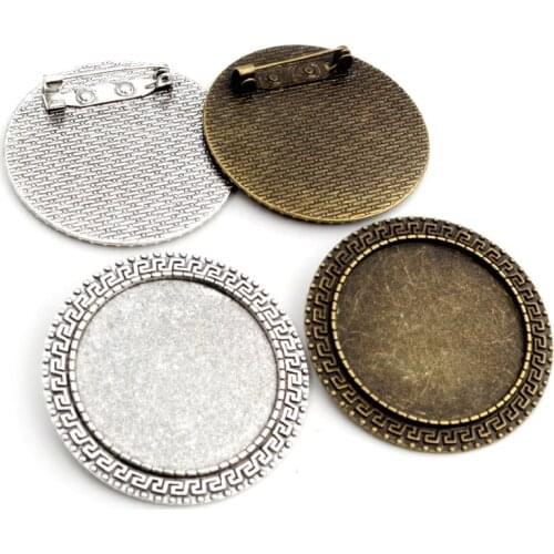 Fashion New 5pcs 35mm Inner Size Antique Silver Plated Bronze Brooch Style Cabochon Base Setting Charms Pendant Jewelry Findings