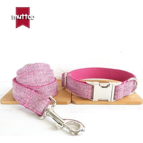 MUTTCO walking training dog leash for small medium large dogs THE PINK SUIT handmade flexible pet collar and leash set UDC070