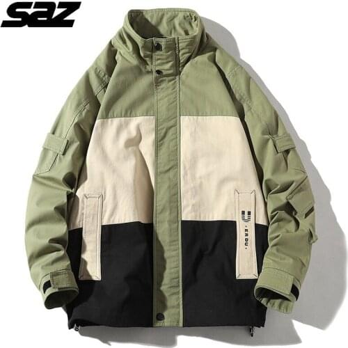 SAZ 2021 Mens Windbreaker Jackets Youth Fashion Casual Mens Coat splice preppy style windbreaker jacket