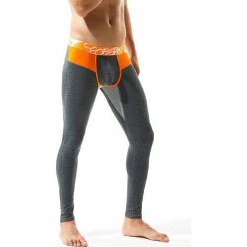 Mens long underwear Explosive long pants Cotton stretch Thin solid color Mens thermal pants thermal underwear Mens leggings