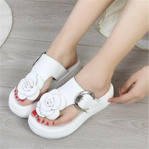 Womens Platform Buckle Mules 2021 Summer Split Leather Ladies High Heels Female Slides Retro Muffin Shoes Beach Slippers 34-42