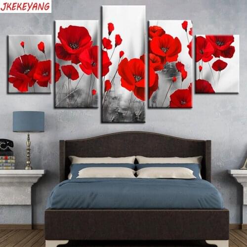 Full Square/Round Drill 5D DIY diamond painting 5pcs Red flower Pictures mosaic Diamond Embroidery Wall Arts J1811