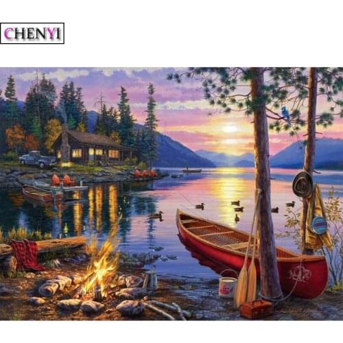 CHENYI 5D Diamond Painting Kit Needlework Full Drill Scenery Lake House Diamond Embroidery Home Decoration DIY Rhinestones Gifts