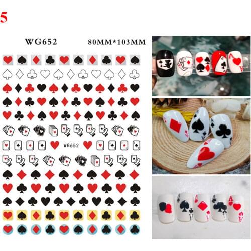 1 Sheet Playing Card Nail Stickers Transfer Sticker Decals Playing Cards Design Tips Manicure Sliders for Nail Art Decoration