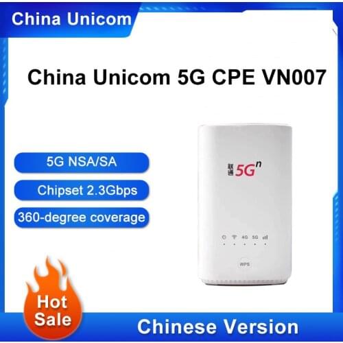5G Product Original China Unicom 5G CPE VN007 Wireless Wi-Fi Router Dual-mode NSA and SA Support 4G LTE-TDD and FDD bands