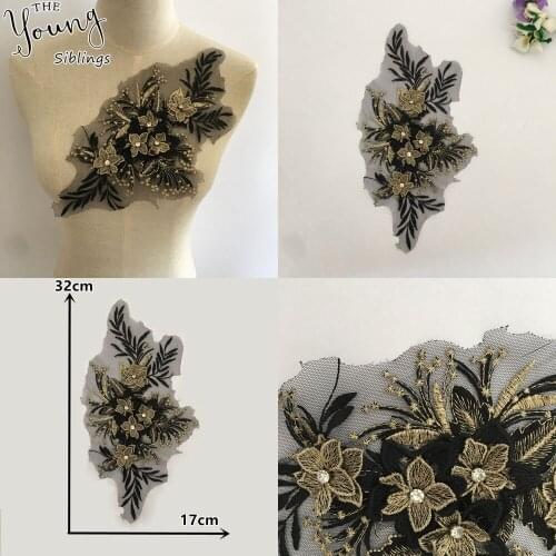 New arrive 3D flower Embroidery Applique Lace collar DIY Rhinestone Trim Sewing lace Neckline Fabric Clothing Accessories YL1765