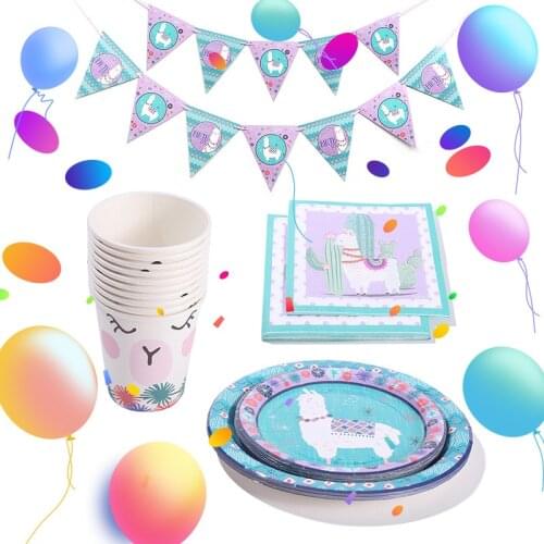 Alpaca Llama Theme Party Decoration Disposable Tableware Paper Cup Plate Napkin Banners Baby Shower Kids Birthday Party Supplies