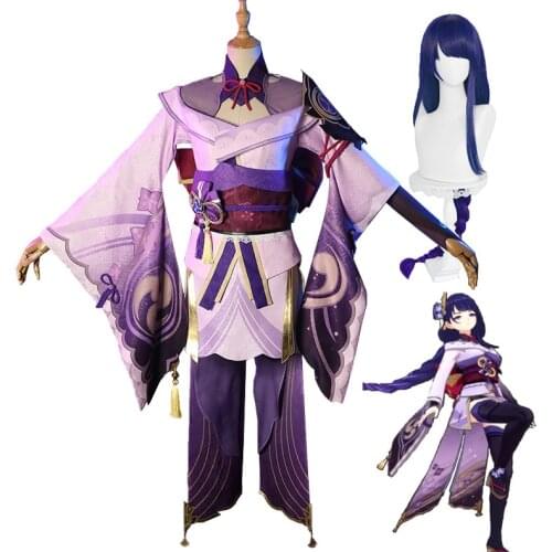 Anime Game Genshin Impact Shogun Raiden Combat Dress Wigs Lovely Uniform Cosplay Costume Halloween Women Outfit