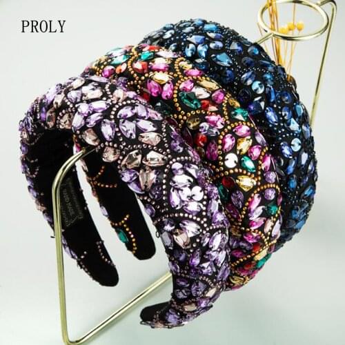 PROLY New Fashion Women Baroque Headband Pattern Hand-stitched Color Resin Luxury Hairband Thickened Sponge Hair Accessories