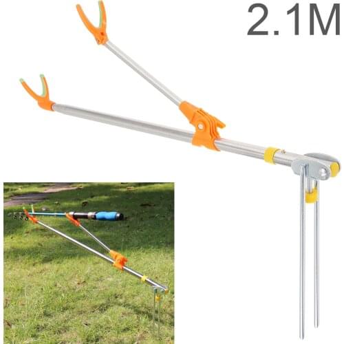 2.1m Fishing Rod Ground Inserted Adjustable Stand Bracket Metal Stretch Pole Fishing Box Chair Holder