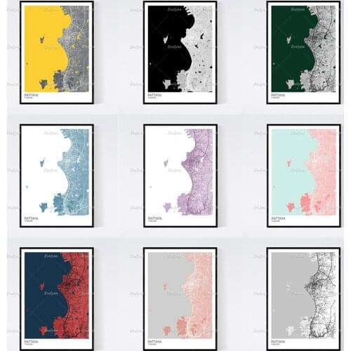 Pattaya, Thailand Map Nordic Retro Minimalism Painting Posters and Prints on Canvas Wall Art Modular Pictures Home Decor