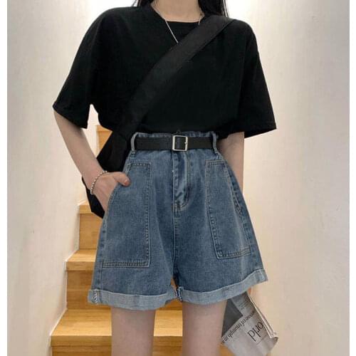 Shorts Women Summer Loose High Waist Denim Shorts Womens Curling A- Line Super Ropa Mujer