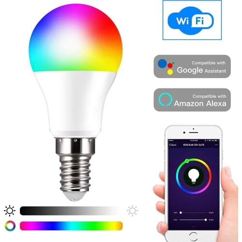Cellphone WiFi Voice Control RGB Energy Saving Dimming LED Bulb Multicolor Smart Light Bulbs 6W E14 Work With Alexa Google Home