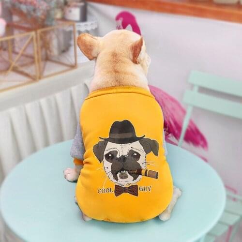Dog Winter Hoodies Soft Warm Bulldog Pattern Cotton Polyester Autumn Winter Small Medium Dog Comfortable Sweater Clothing