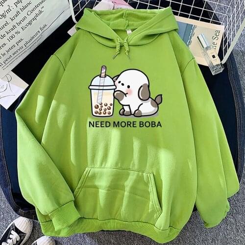 Need More Boba Dogs Hoodie Casual Hoody Cartoon Unisex Streetwear Sweatshirt Kawaii Printing Hoodies Winter Clothes Women