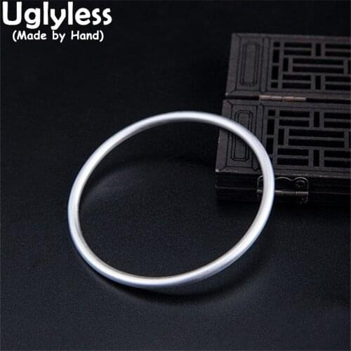 Uglyless 100% Real 990 Pure Silver Fashion Simple Blank Bangles Women Minimalist Solid Thin Bangle Elegant Lady High Class Dress