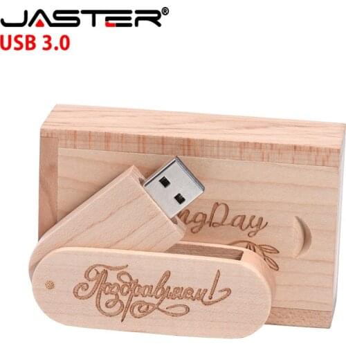 JASTER (1 PCS free custom LOGO) Wooden USB+ box USB Flash Drive pendrive 64GB 16G 32GB Memory stick for photography wedding gift