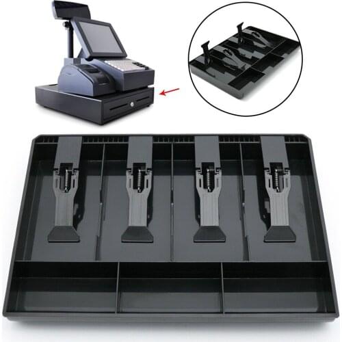 4 Grid Box Cashier Coin Drawer Money Cash Register Tray Hotel Storage Shop With Clip Supermarket ABS Classify Organizer
