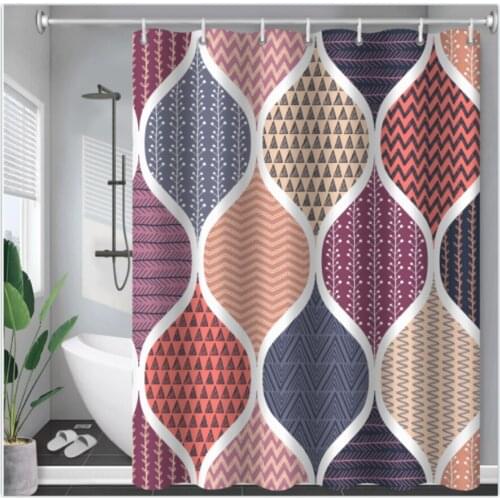 Boho Theme Blue Shower Curtains Bathroom Cute 3D Print Waterproof Fabric With Hooks Geometric Pattern Decorative Bathtub Curtain