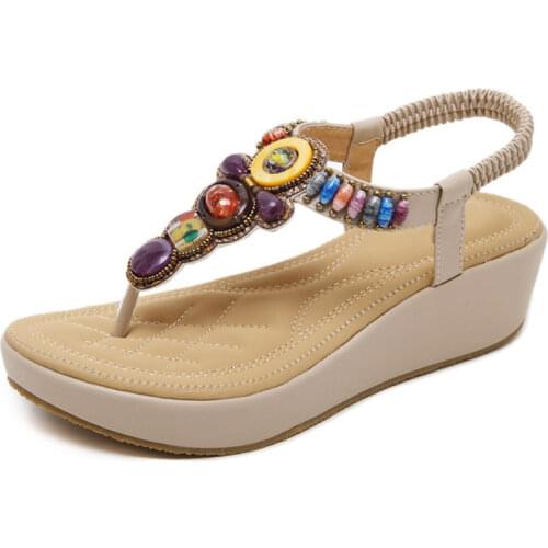 2020 Summer Women Shoes New Fashion Slope Woman Sandals Beads Plus Size Female Soft Open Toe Wedges Women Sandals