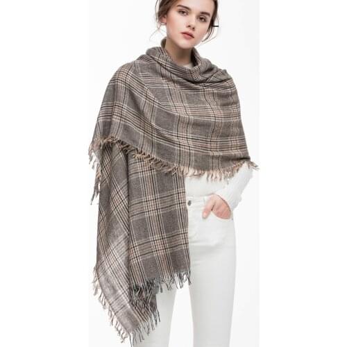2020 Real Wool Women Scarf Stole Plaid Wool Scarves for Women Winter Warm Female Poncho Cape Fashion Lady Shawls New Styles
