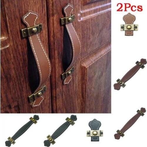 1 Pair Leather Handle Knobs Pull Furniture Cabinet Chest Drawer Door Knobs Suitcase Handle Screws Hardware