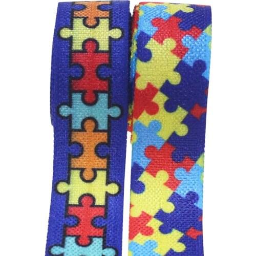 2 styles autism awareness print fold over elastic 5/8" wide, 10 yards for DIY headbands, wristbands