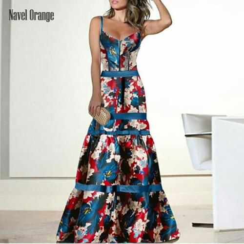 2021 Summer Women Sexy V-neck Sling Long Party Dress Sleeveless Printing Patchwork Ladies Dress Plus Size 3XL Elegant Streetwear