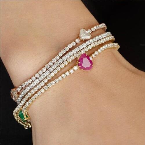 2021 Valentines Day Gift For Girlfriend Big Rainbow Colorful Heart Cubic Zircon Thin CZ Tennis Chain Bracelet Gold Color Plated