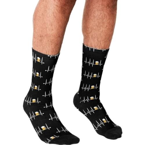 2021 Funny Mens socks Beer Heartbeat Pattern Printed hip hop Men Happy Socks cute boys street style Crazy Socks for men